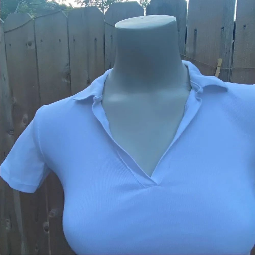 Zara RIB POLO CROP SHIRT in white size small - Picture 3 of 12